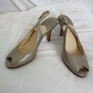 Cole Haan Slingback Nike Air Champagne 3.5" Heel Peep Toe Pumps Shoes Size 9.5